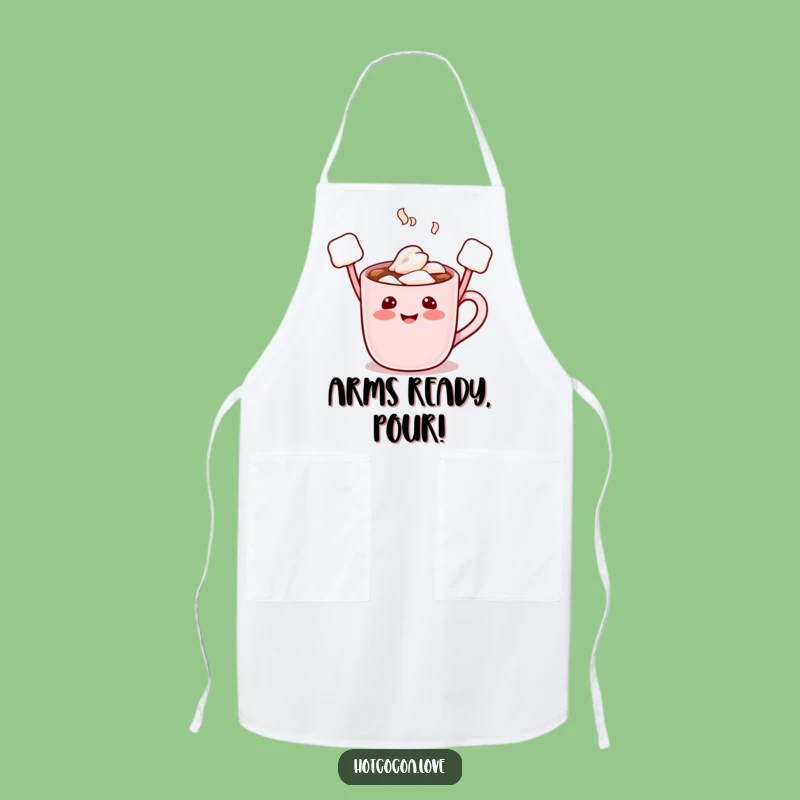 Funny Chef Hot Cocoa Character Apron - Marshmallow Arms Raised for Fun