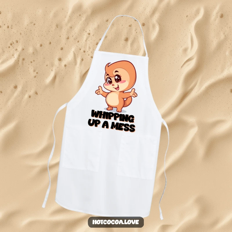 Funny anthropomorphic cinnamon swirl character in a silly goofy pose, durable and humorous kitchen apron.