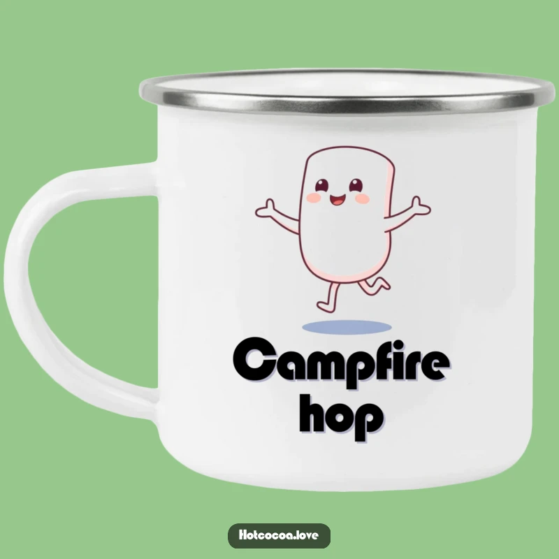 Funny Marshmallow Hop Camping Mug - Excited Character Sweet Outdoor Cup