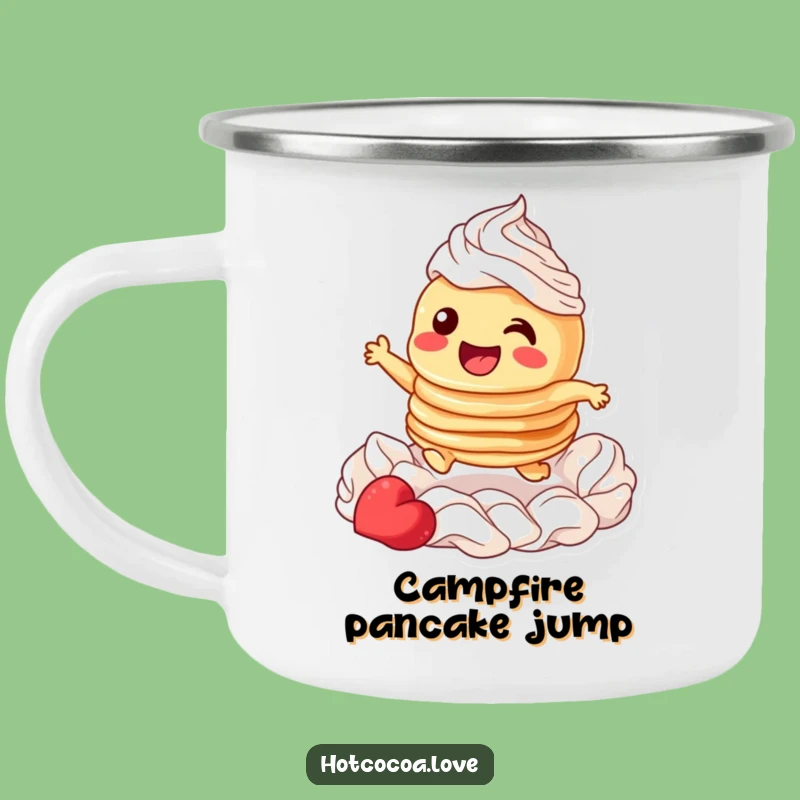 Funny Pancake Whipped Cream Leap Camping Mug: Breakfast Fun Outdoors