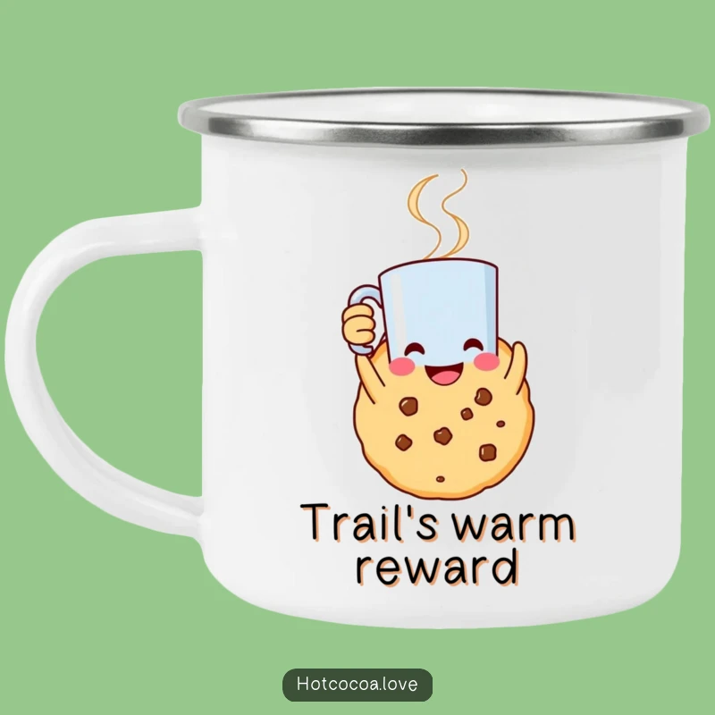 Funny Cookie Celebration Camping Mug: Smiling Character's Warm Cheers