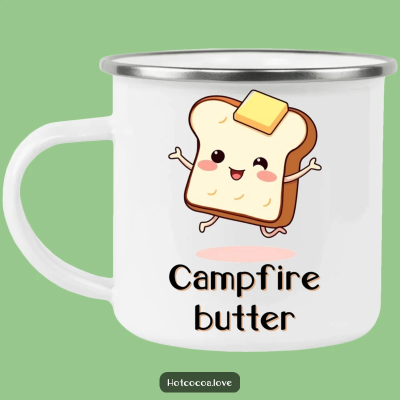 Funny Toast and Butter Camping Mug - Giggling Breakfast Outdoor Cup