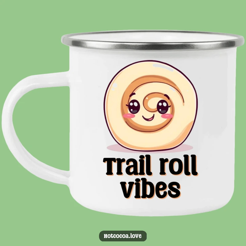Funny Cinnamon Roll Camping Mug - Gleeful Swirl Eyes Outdoor Cup