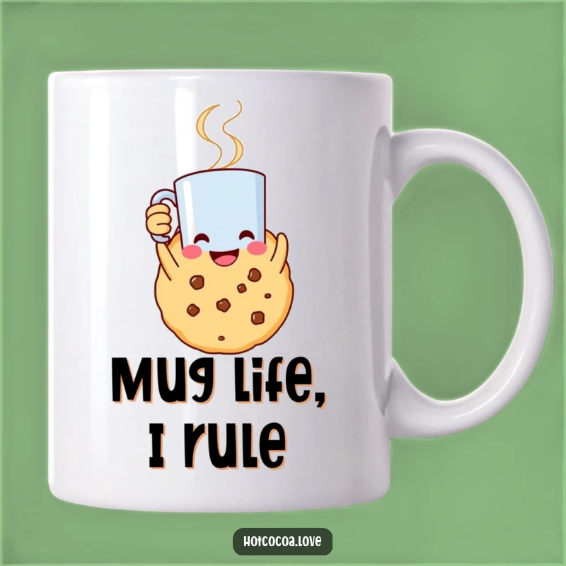 Funny Cookie Celebration Mug: Smiling Character, Steaming Joy Gift