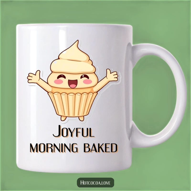Funny Cupcake Delight Mug - Character Arms Spread Wide in Joy
