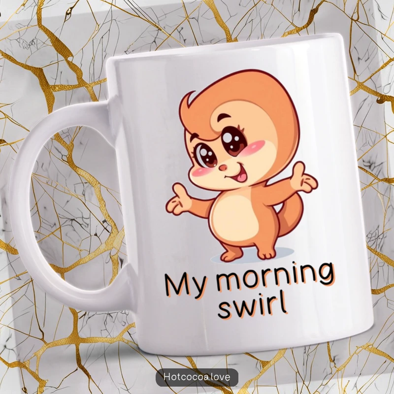 Funny anthropomorphic cinnamon swirl character striking a silly, goofy pose, baked goods character art.