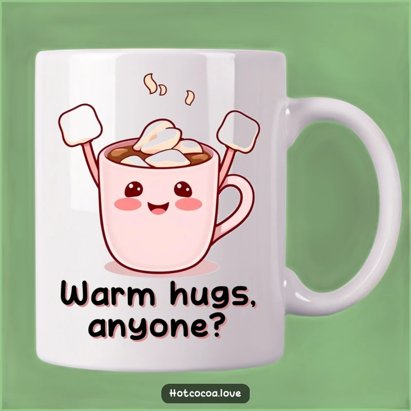 Funny Hot Cocoa Mug Character Gift - Adorable Marshmallow Arms Raised