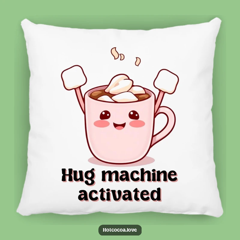 Cozy Funny Hot Cocoa Character Pillow - Marshmallow Arms Raised for Comfort