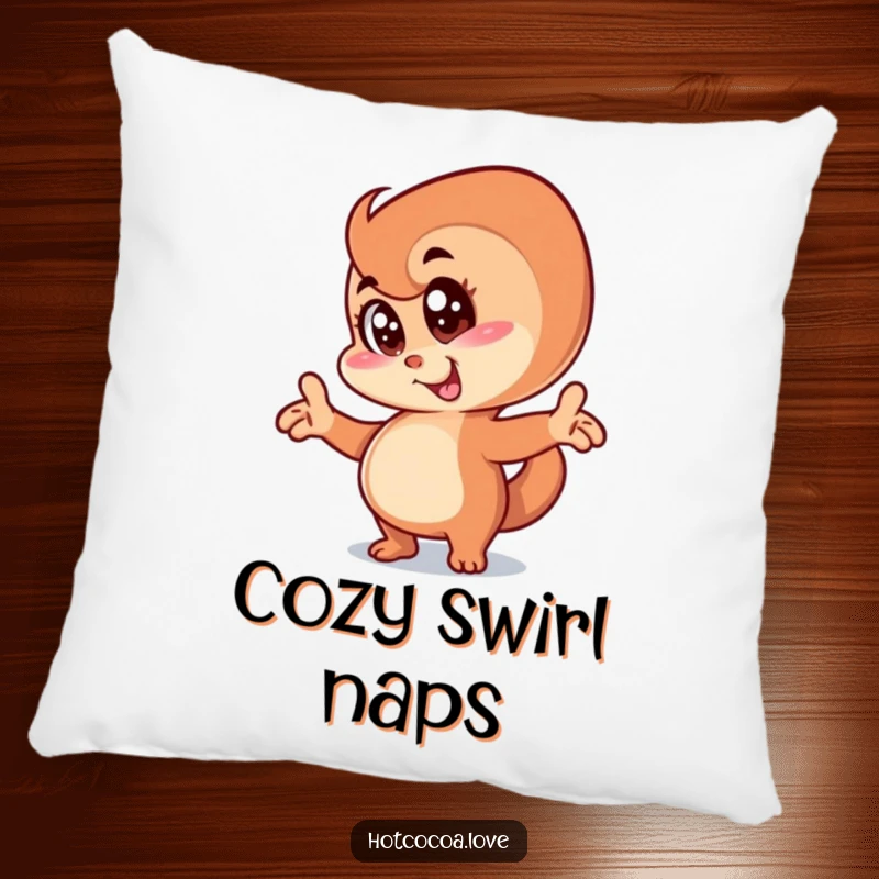 Funny anthropomorphic cinnamon swirl character in a funny goofy pose, plush and humorous decorative pillow.
