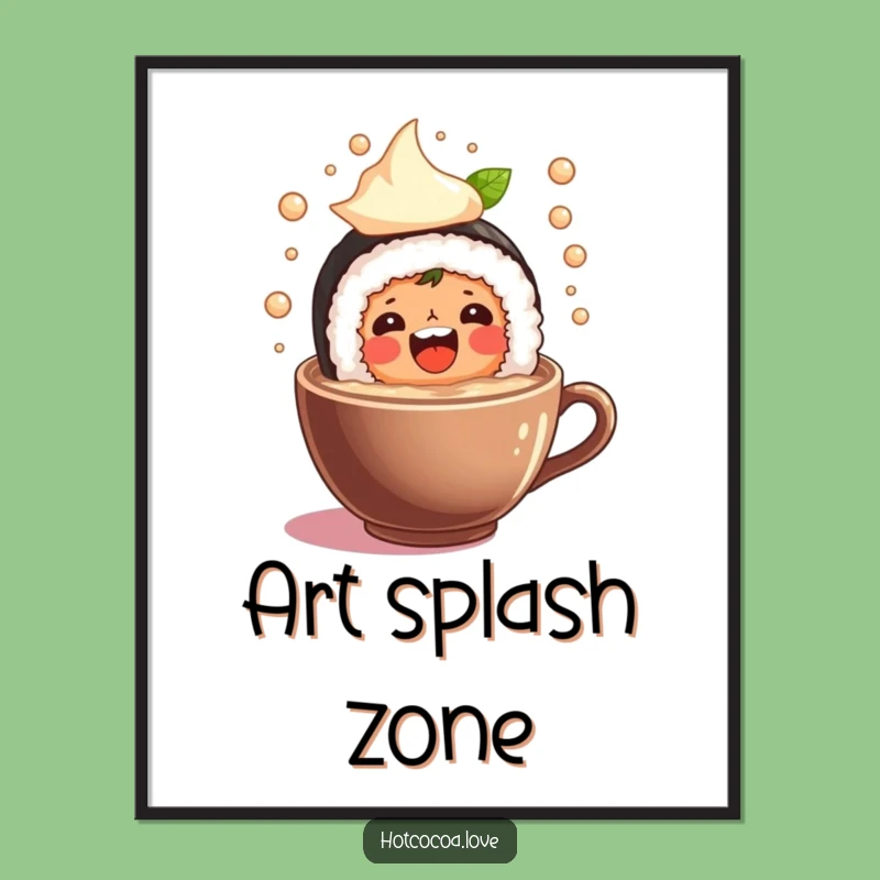 Funny Sushi Roll Cocoa Splash Digital Art: Instant Joyful Decor