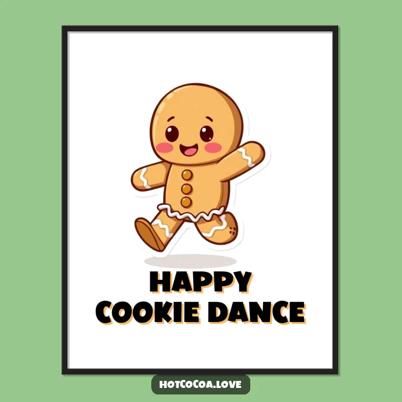Funny Gingerbread Cookie Digital Art - Happy Skipping Character Print