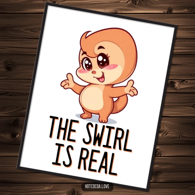 Funny anthropomorphic cinnamon swirl character striking a funny goofy pose, downloadable humorous art print.