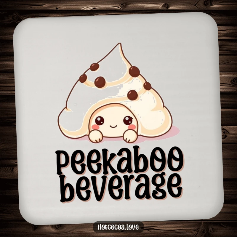 Funny chocolate chip cookie peeking from cream on drink coasters, bringing sweet humor to your tabletop.