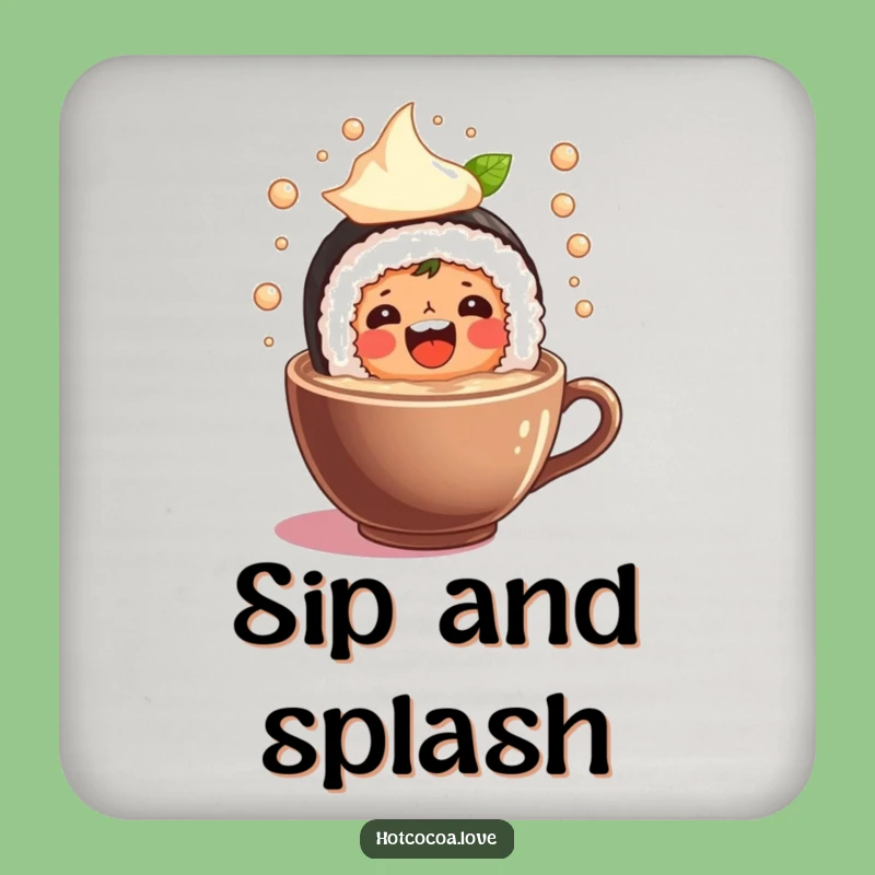 Funny Sushi Roll Cocoa Splash Coaster: Protect Surfaces with Humor