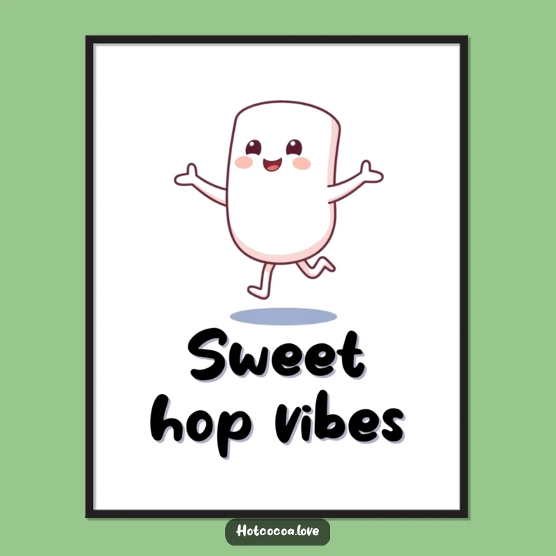 Funny Marshmallow Hop Poster - Excited Character Sweet Wall Art