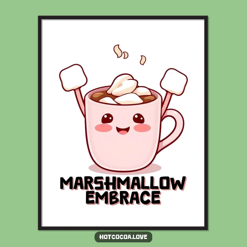 Funny Hot Cocoa Mug Art - Marshmallow Arms Raised for Festive Cheer