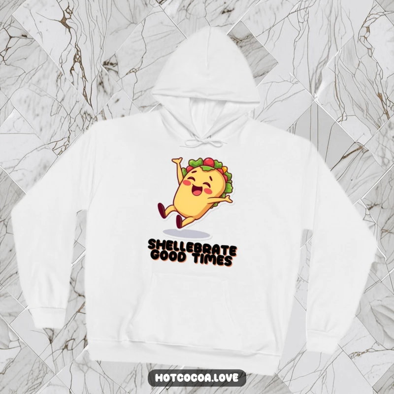 Funny taco cartwheel hoodie depicting a cheerful taco character performing a cartwheel with flair, perfect for cozy, festive moments.