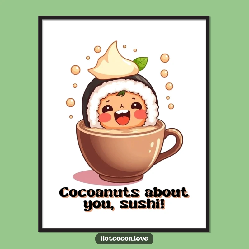 Funny Free Printable Wall Art: Sushi Cocoa Splash - Quirky Downloadable Decor