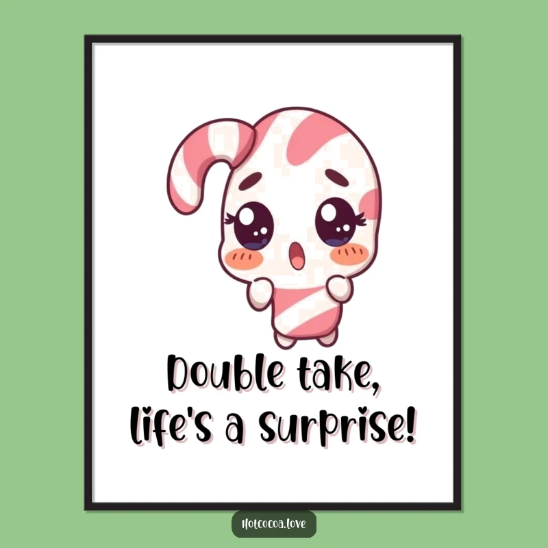 Free Printable Wall Art: Surprised Candy Cane Double Take Funny Downloadable Gift