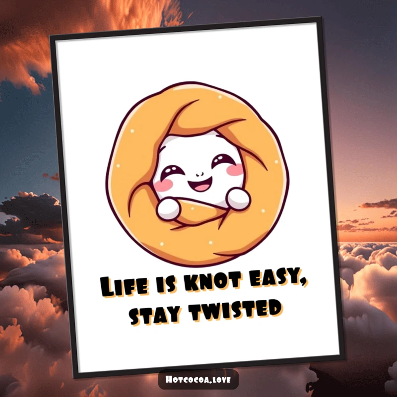 Funny Free Printable Pretzel Wall Art: A grinning pretzel character playfully twists into a knot, adding a unique, humorous touch to decor.