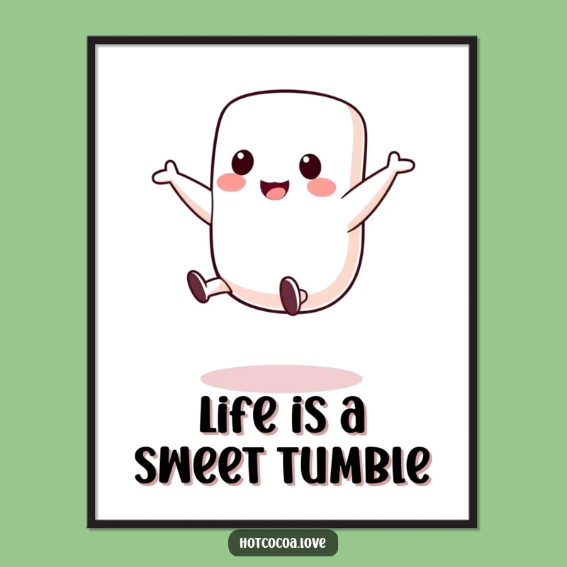 Free Printable Wall Art: Cute Marshmallow Cartwheel Character, Joyful Acrobat, Downloadable Art