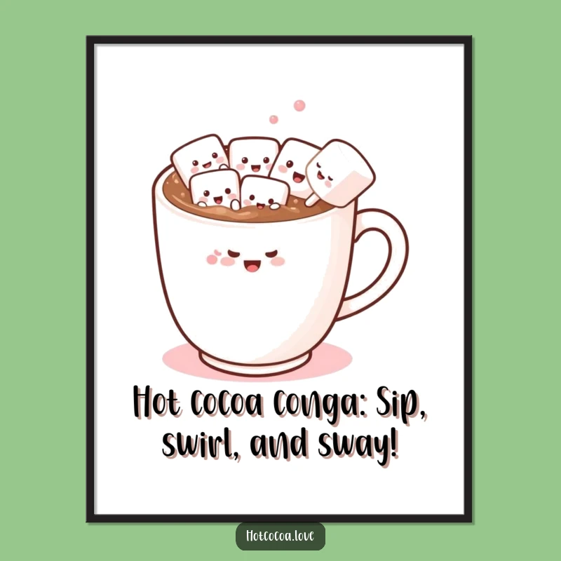 Free Printable Wall Art: Funny Hot Chocolate Conga Line, Downloadable Quirky Decor
