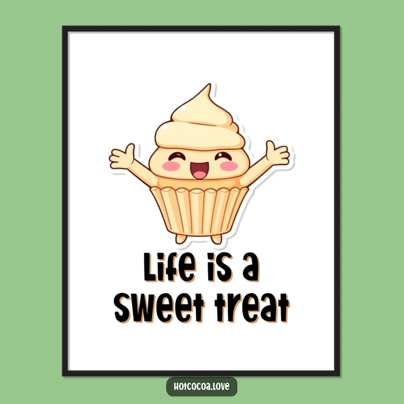 Free Printable Wall Art: Delighted Cupcake Character, Joyful Embrace, Downloadable Art