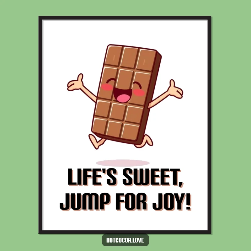 Free Printable Wall Art: Chocolate Bar Jumping Funny Downloadable Gift