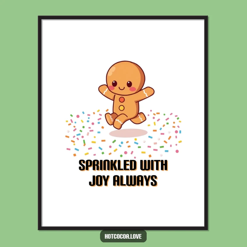 Funny Free Printable Wall Art: Gingerbread Skipping Sprinkles Downloadable Decor Gift
