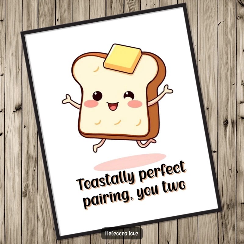 Funny Free Printable Wall Art: Toast with legs and butter pat engaged in a playful dance, bringing whimsy.