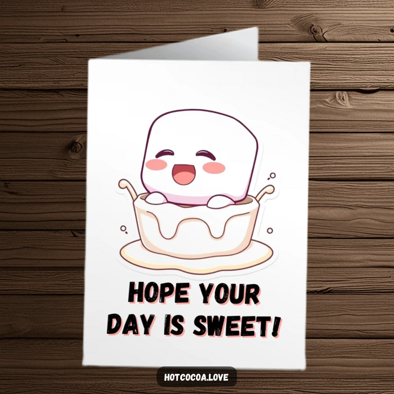 Funny Free Printable Birthday Card: a joyful marshmallow character laughing hysterically while being dunked into creamy liquid, a sweet celebration.