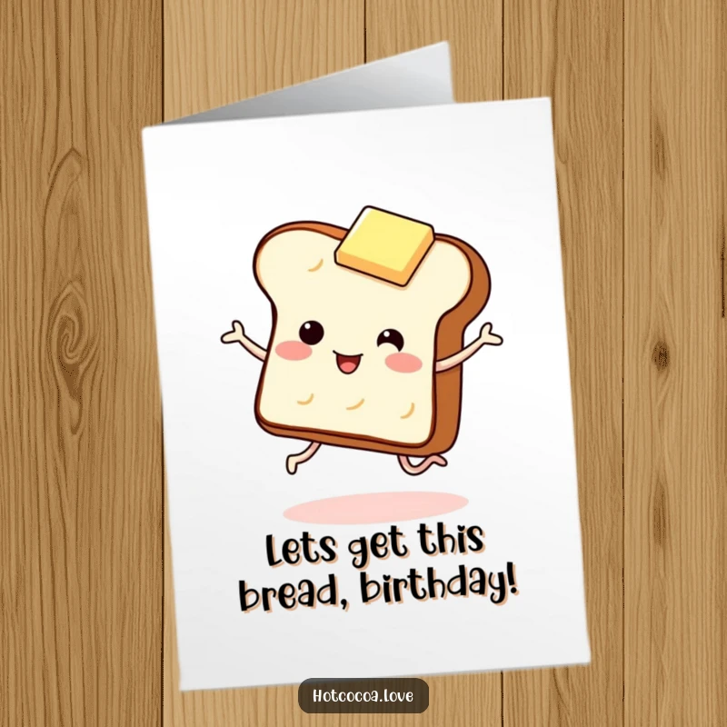 Funny Free Printable Birthday Card: Giggling toast with legs dancing joyfully with a pat of butter.