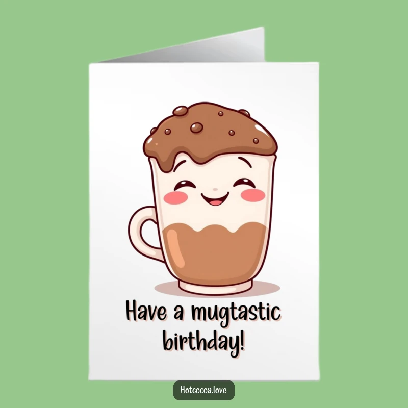 Free Printable Birthday Card: Grinning Hot Chocolate Mug, Funny Downloadable Gift for Cozy Wishes