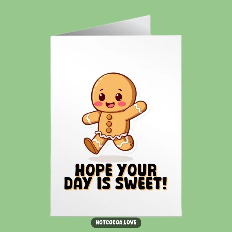 Free Printable Birthday Card: Skipping Gingerbread Man, Joyful Character, Funny Downloadable Greeting Card