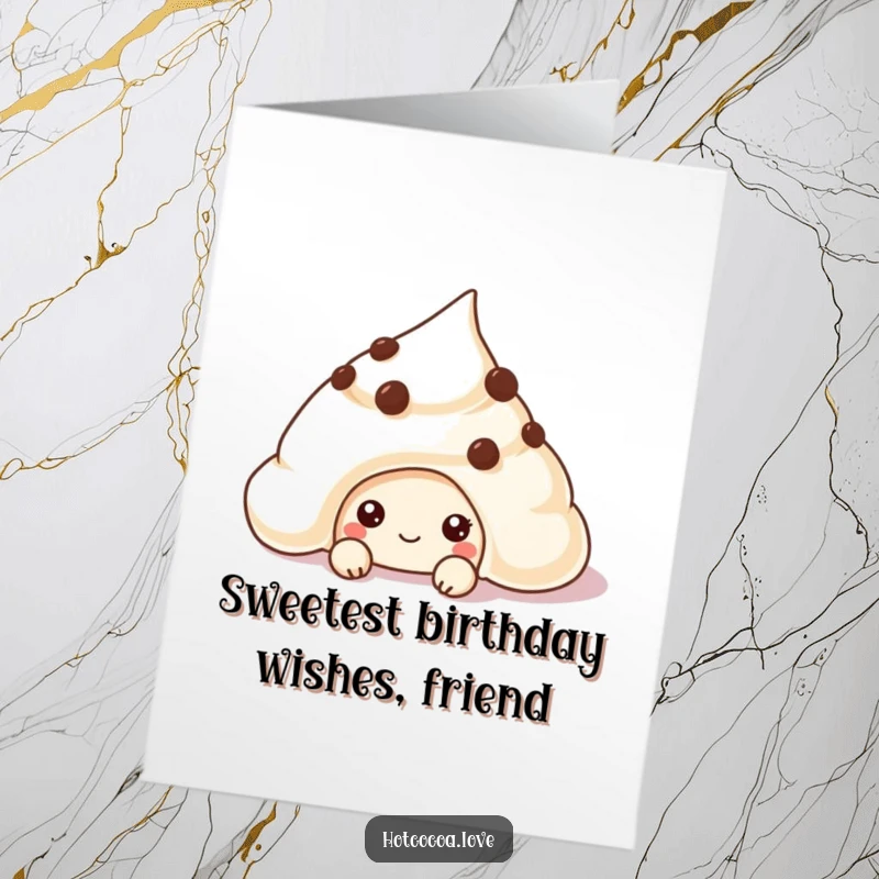 Funny Free Printable Birthday Card: chocolate chip cookie peeking from under cream, looking mischievous.