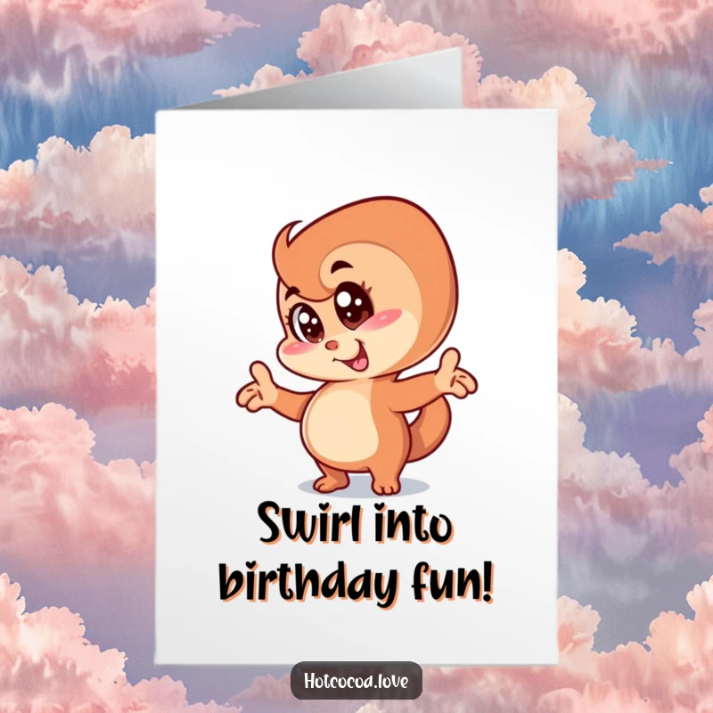 Funny Free Printable Birthday Card: An anthropomorphic cinnamon swirl character striking a hilariously goofy and memorable pose.