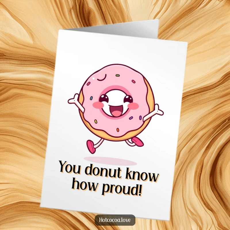 Funny Free Printable Congratulations Card: A jubilant doughnut character leaping skyward in a display of pure celebration.