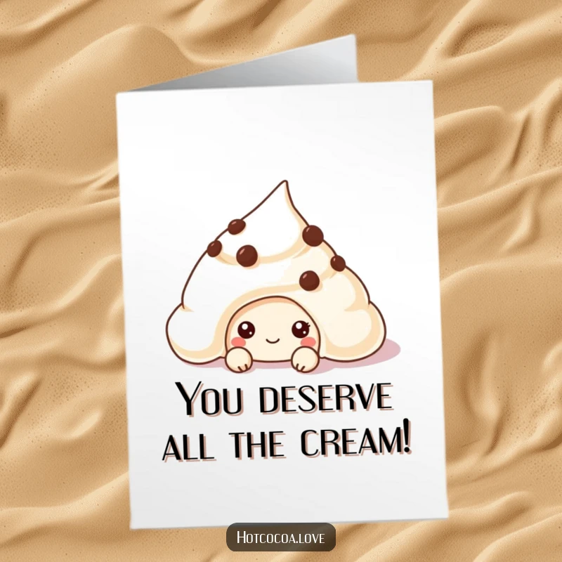 Funny Free Printable Congrats Card: chocolate chip cookie emerges from cream, celebrating a win.
