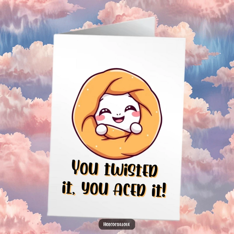 Funny Free Printable Pretzel Congratulations Card: A pretzel character twists into a knot, playfully celebrating success and achievements.