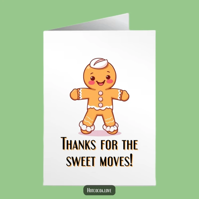 Free Printable Thank You Card: Cheerful Gingerbread Dancer, Downloadable Sweet Thanks Gift