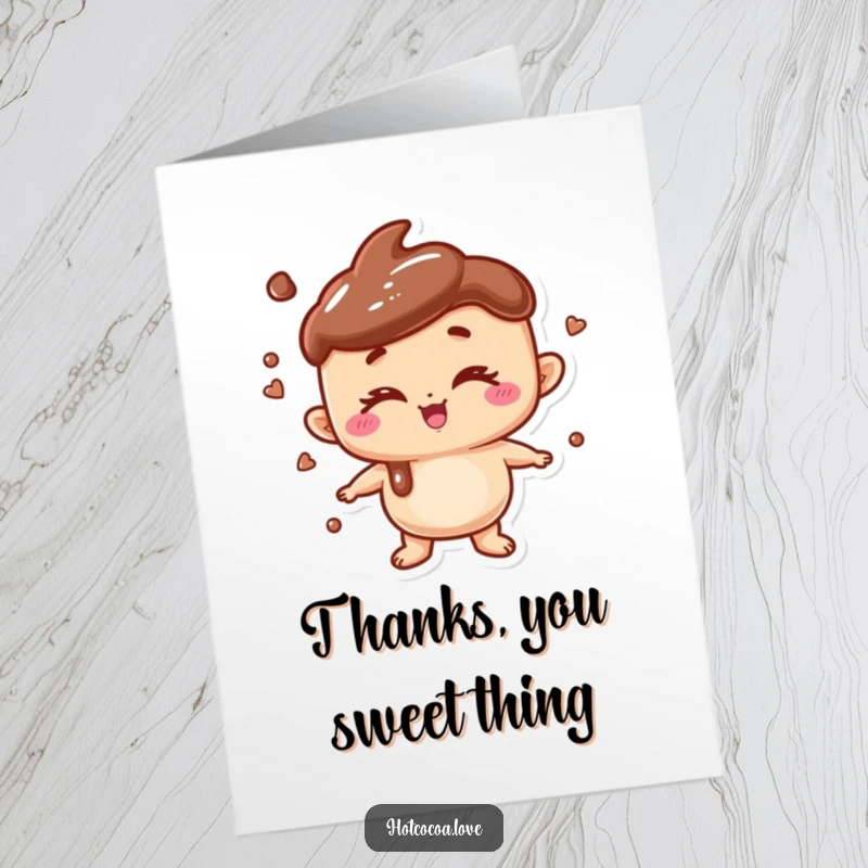 Free Printable Thank You Card: A hot chocolate character winks playfully, offering a warm and grateful thank you.
