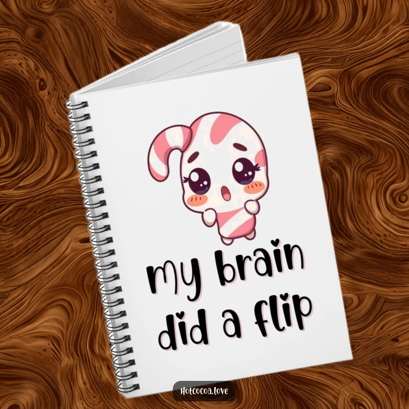 Funny notebook with a surprised candy cane character in a comical double take, perfect for journaling with humor.