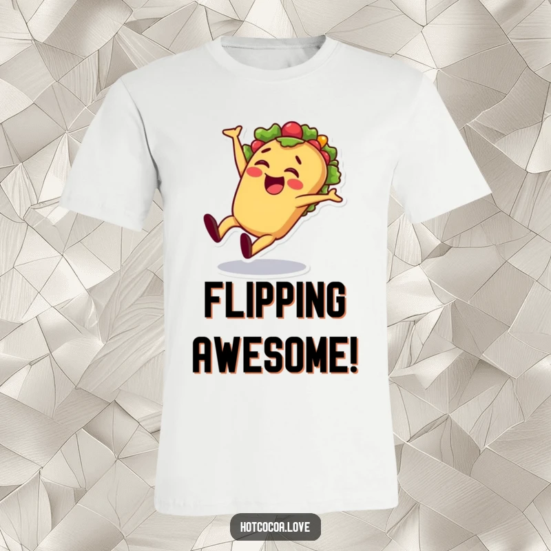 Funny taco cartwheel t-shirt featuring a cheerful taco character executing a cartwheel with enthusiasm, expressing playful energy.