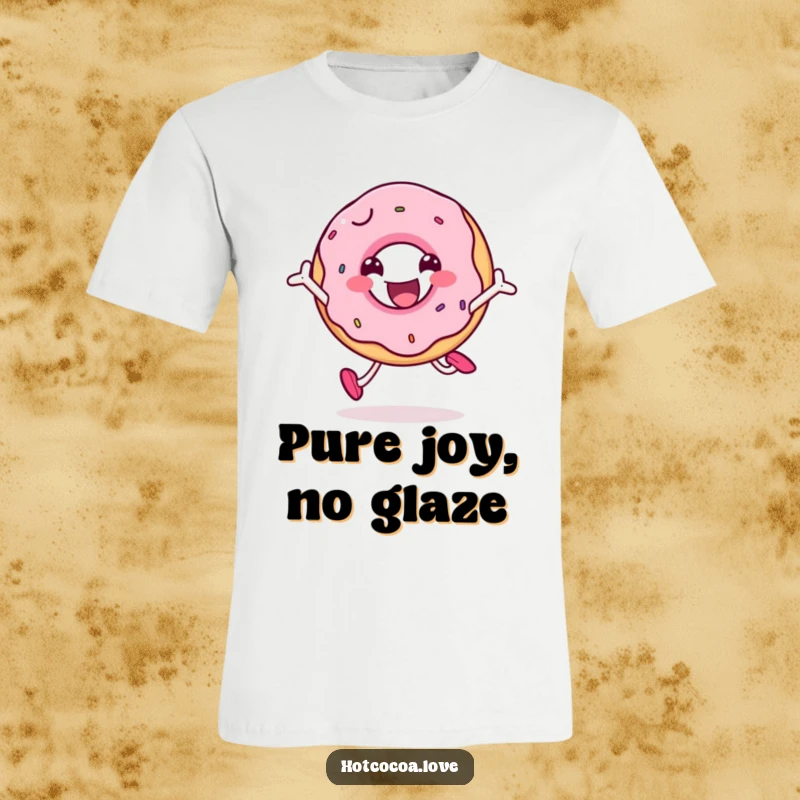 Funny smiling doughnut character caught in a moment of pure joy, leaping with enthusiasm, food art.